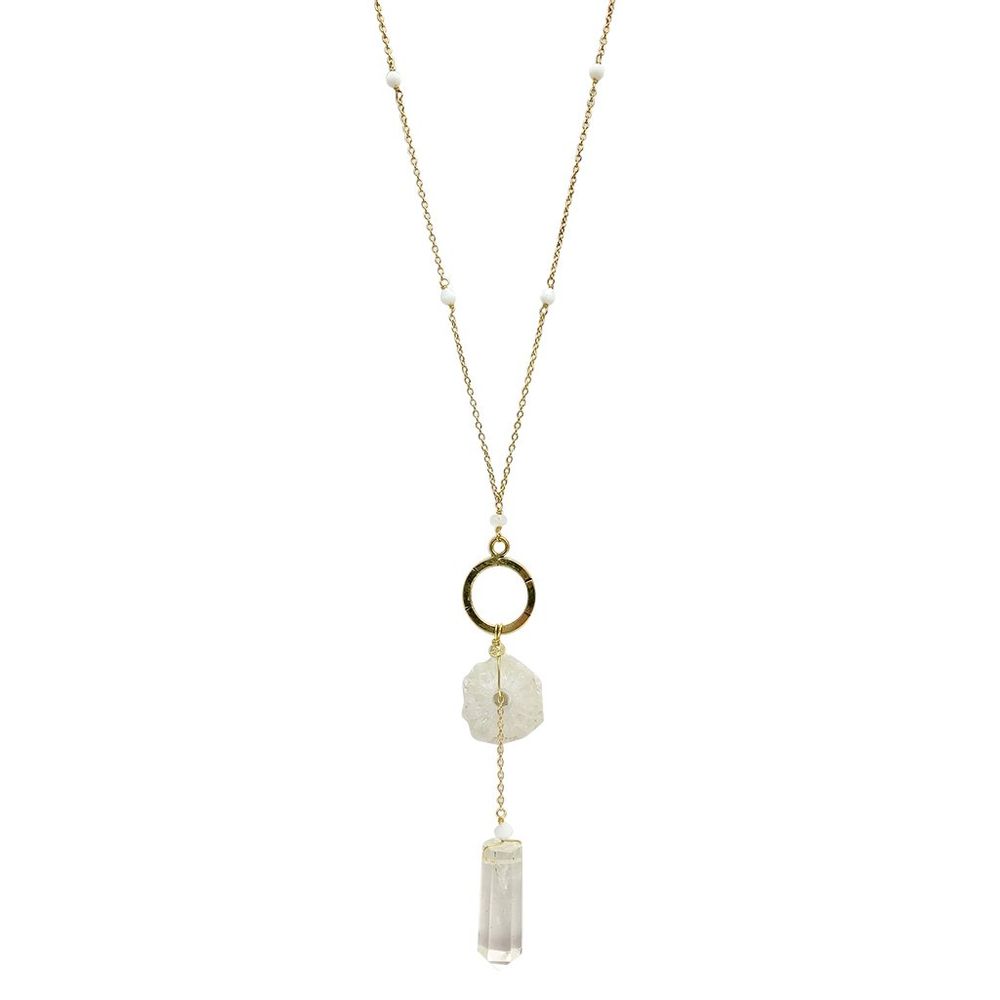 Solar Quartz + Crystal Y Necklace