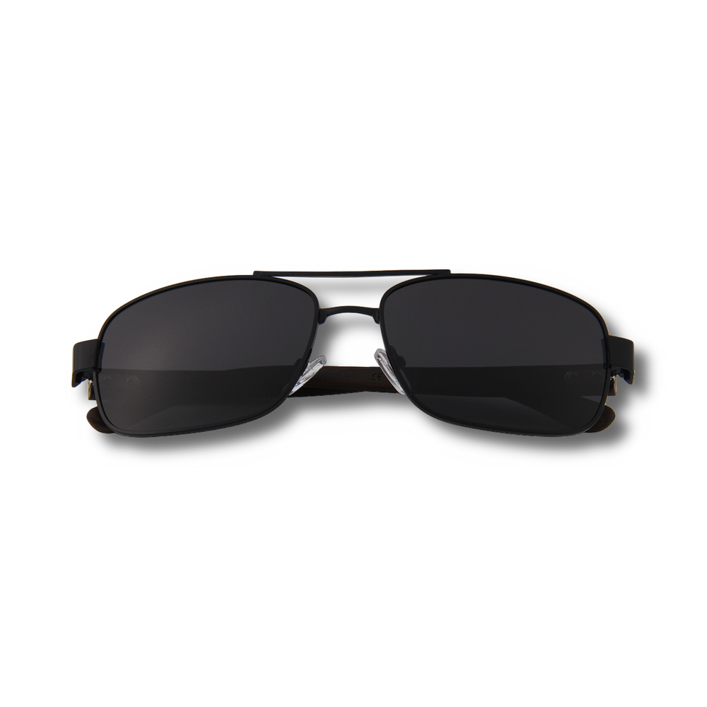Real Ebony Wood Black Frame Slim Aviators by WUDN