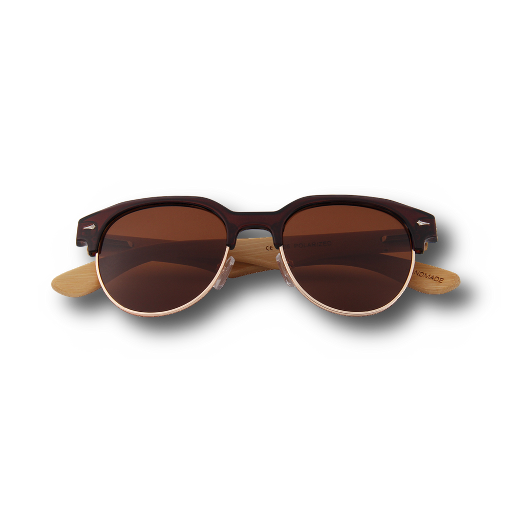 Real Bamboo Vintage Brow-Line Sunglasses