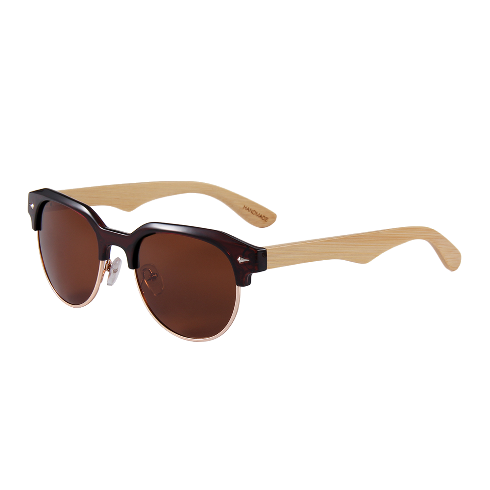 Real Bamboo Vintage Brow-Line Sunglasses
