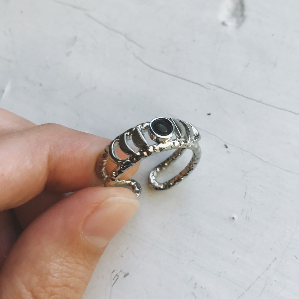 Moon Phase Ring with Black Opal