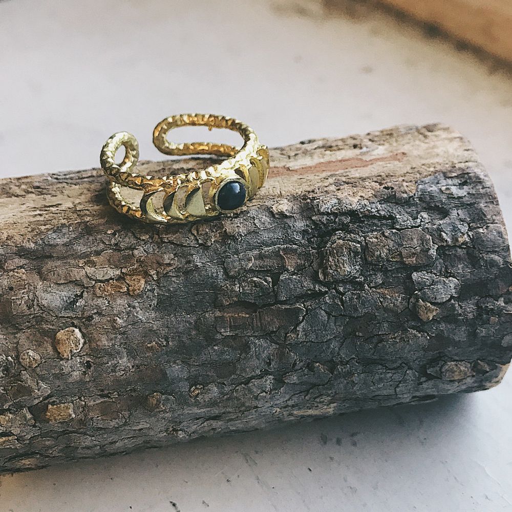 Moon Phase Ring with Black Opal