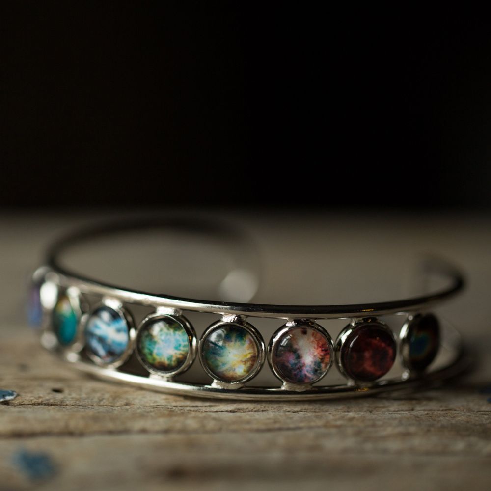 Nebula Rainbow Silver Cuff Bracelet