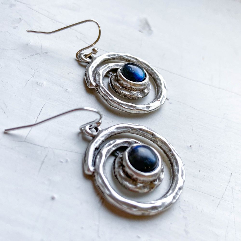 Spiral Silver Milky Way Dangle Earrings