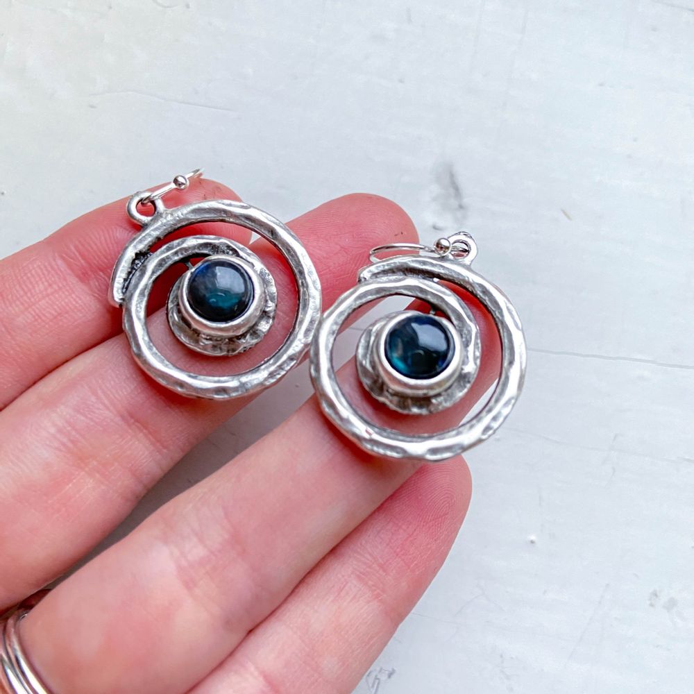 Spiral Silver Milky Way Dangle Earrings