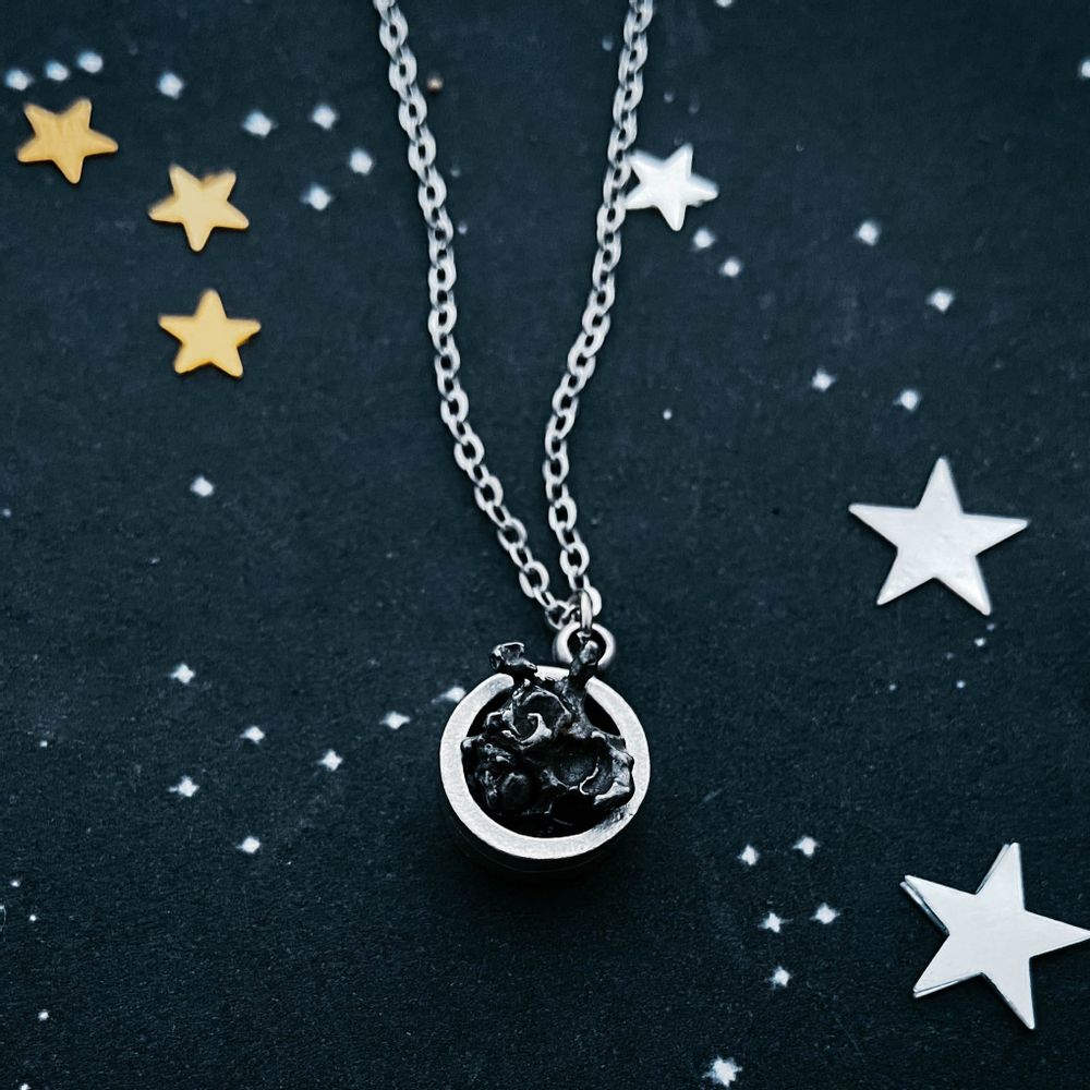 Meteorite Pendant Necklace - Matte Brushed Silver