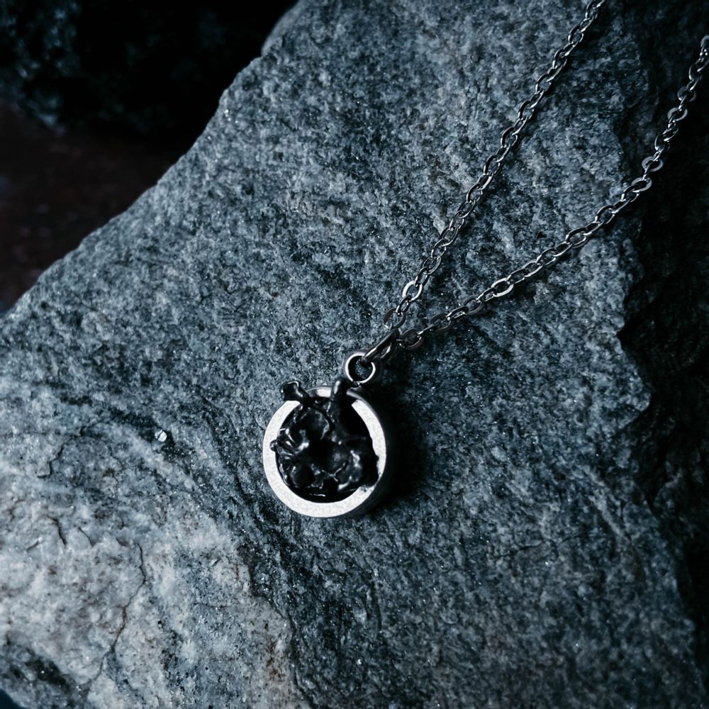 Meteorite Pendant Necklace - Matte Brushed Silver