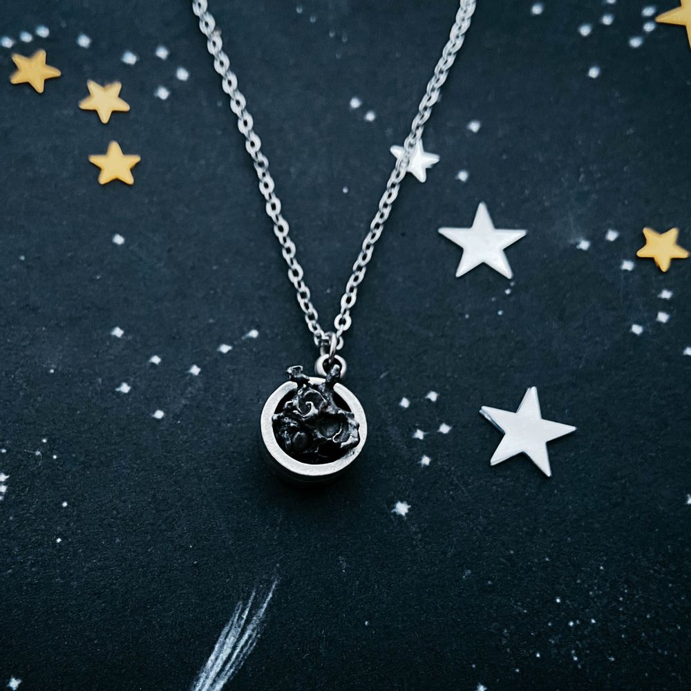 Meteorite Pendant Necklace - Matte Brushed Silver