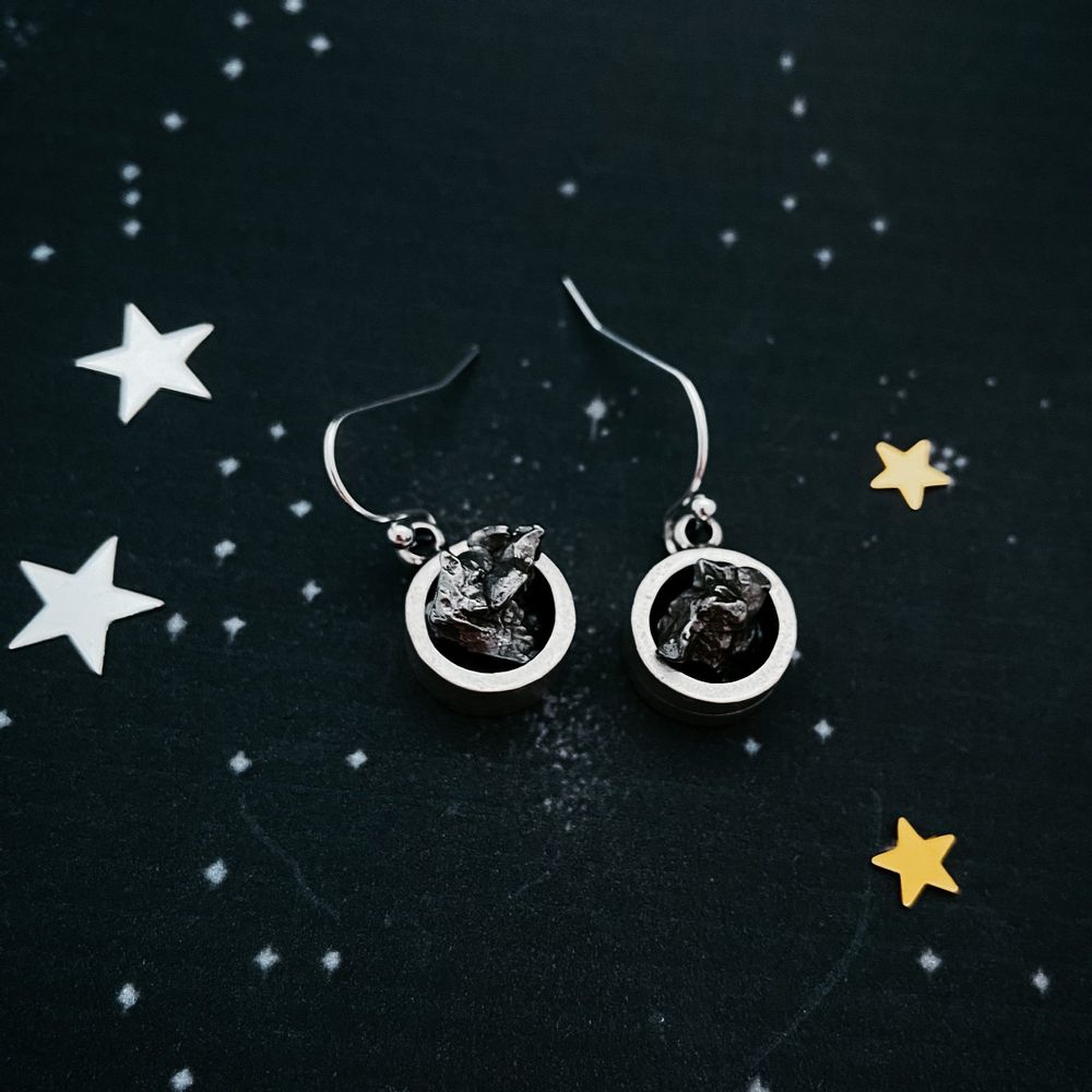Small Round Raw Meteorite Dangle or Stud Earrings