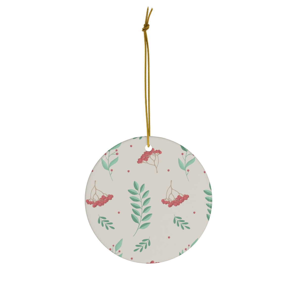 Ceramic Holiday Ornament - Red & Green Holly