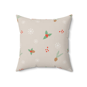 Polyester Square Holiday Pillowcase - Holly & Snowflakes