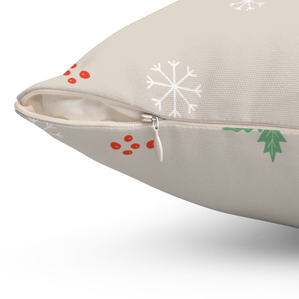 Polyester Square Holiday Pillowcase - Holly &amp; Snowflakes