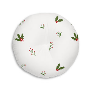 White Round Tufted Holiday Floor Pillow - Holly