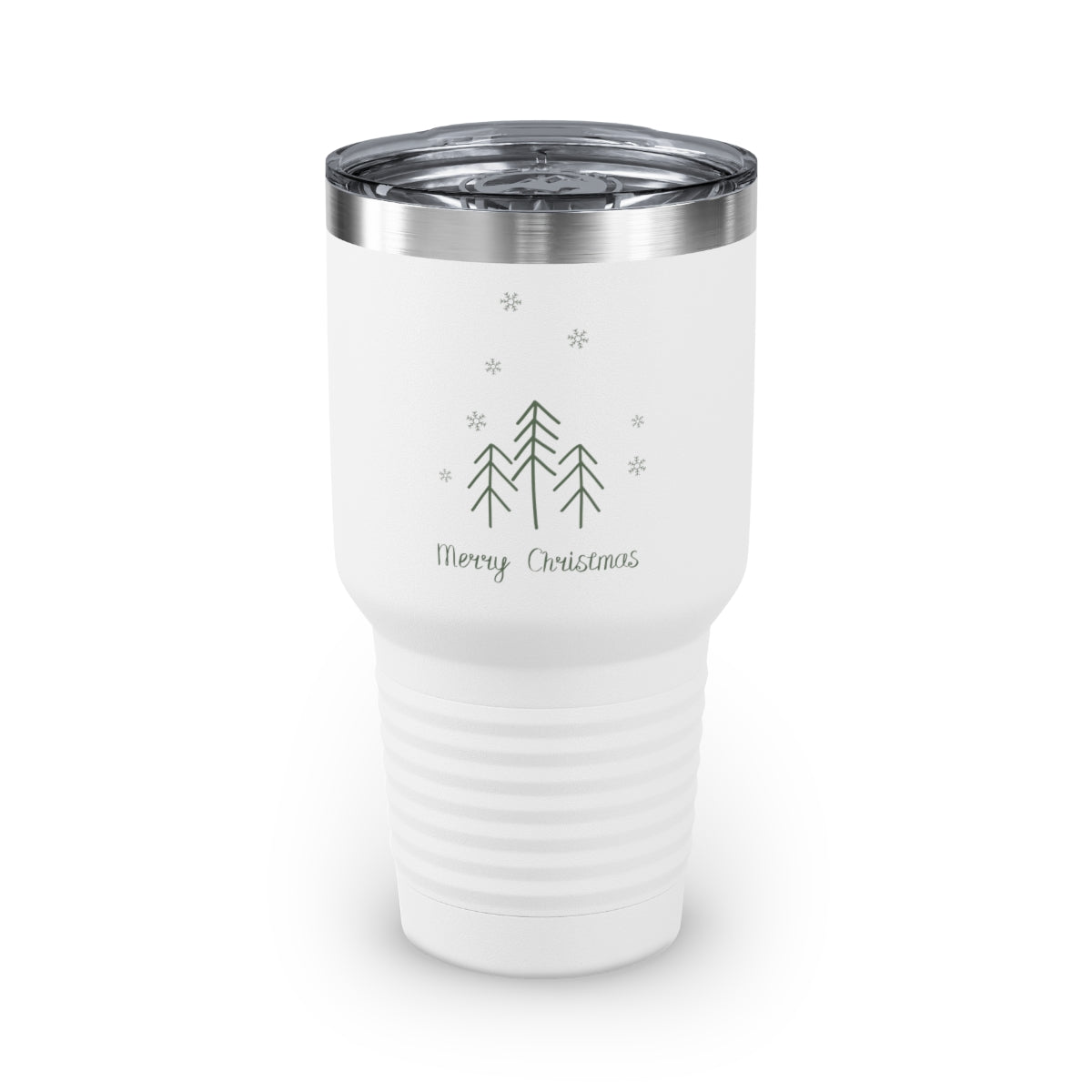 30oz White Ringneck Holiday Tumbler - Merry Christmas Evergreen Trees