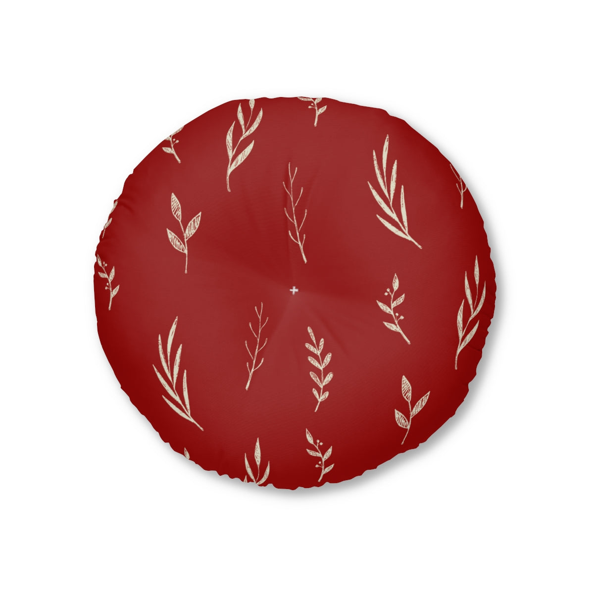 Red Round Tufted Holiday Floor Pillow - White Garland