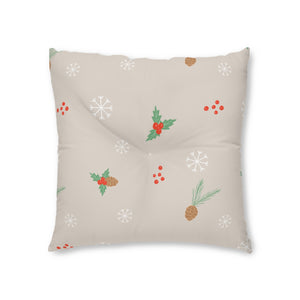 Square Tufted Holiday Floor Pillow - Pinecones & Snowflakes