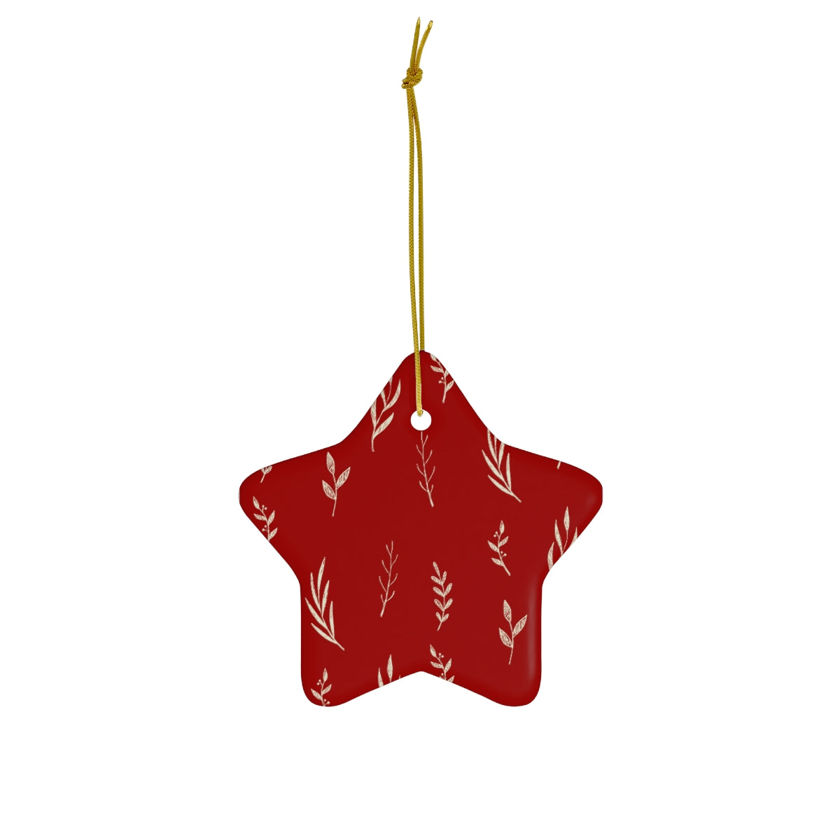 Red Ceramic Holiday Ornament - White Garland