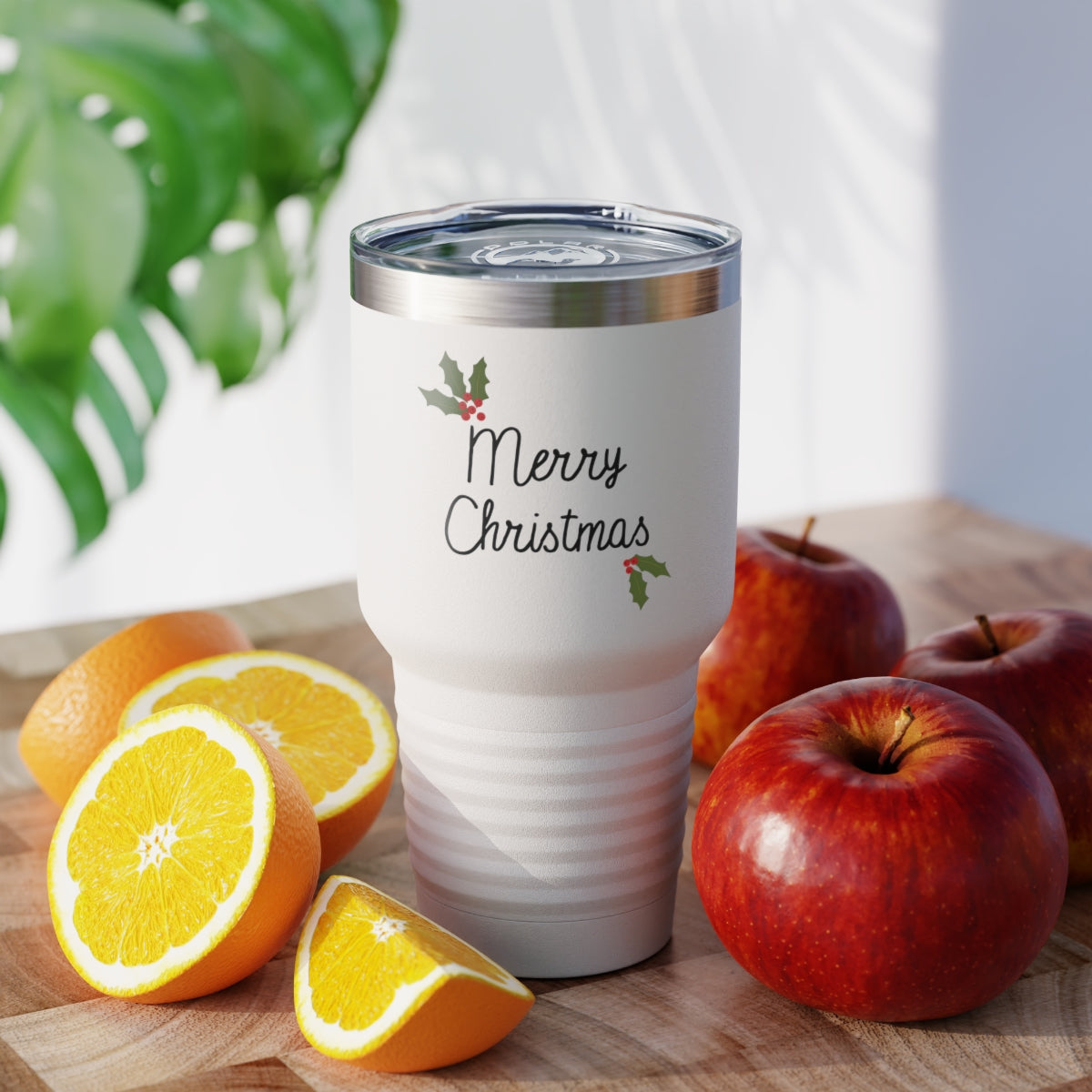 30oz White Ringneck Holiday Tumbler - Holly Merry Christmas