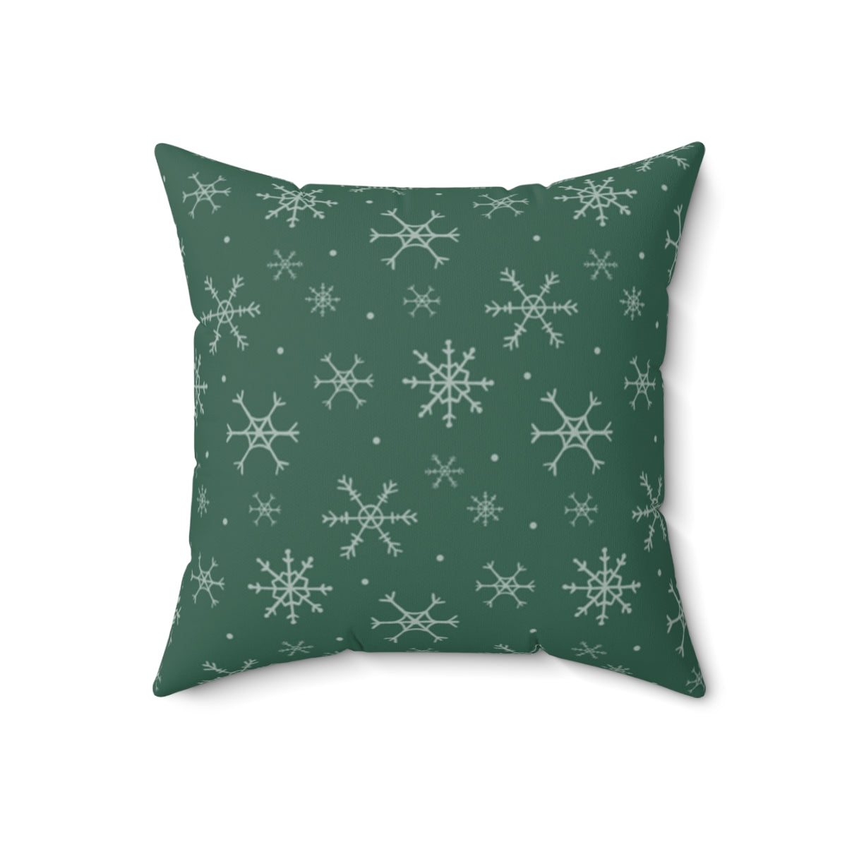 Green Polyester Square Holiday Pillowcase - Snowflakes