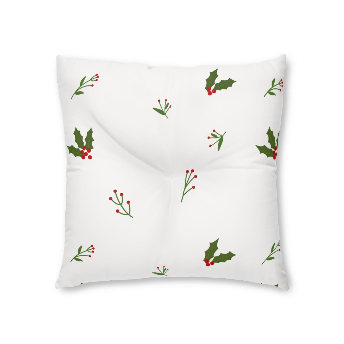 White Square Tufted Holiday Floor Pillow - Holly