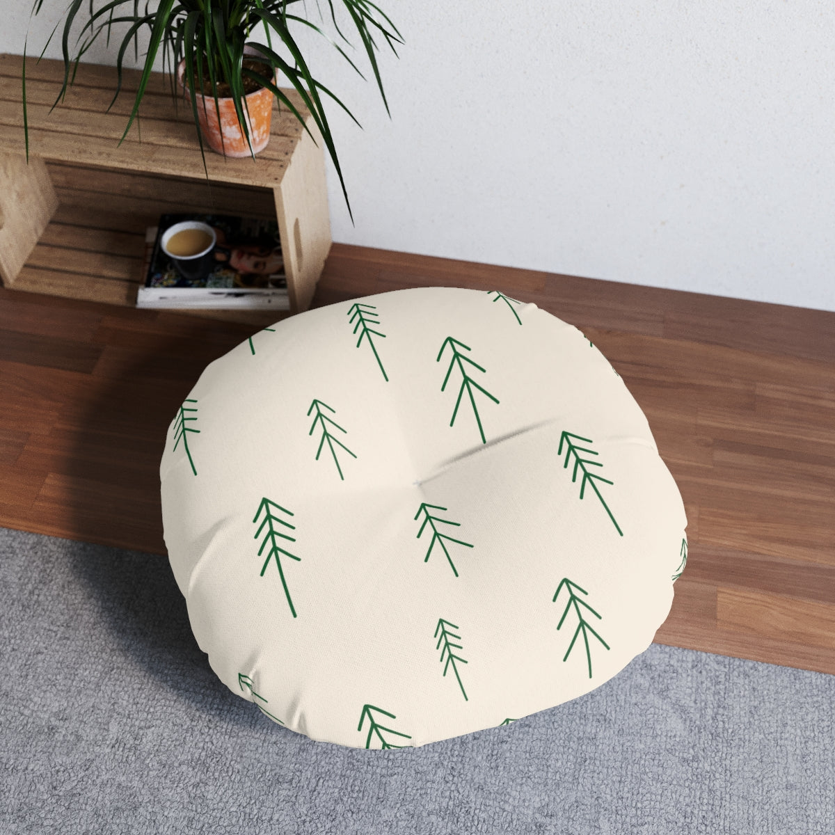 Round Tufted Holiday Floor Pillow - Evergreen