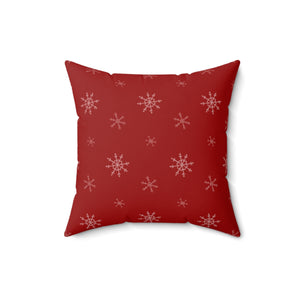 Red Polyester Square Holiday Pillowcase - Snowflakes