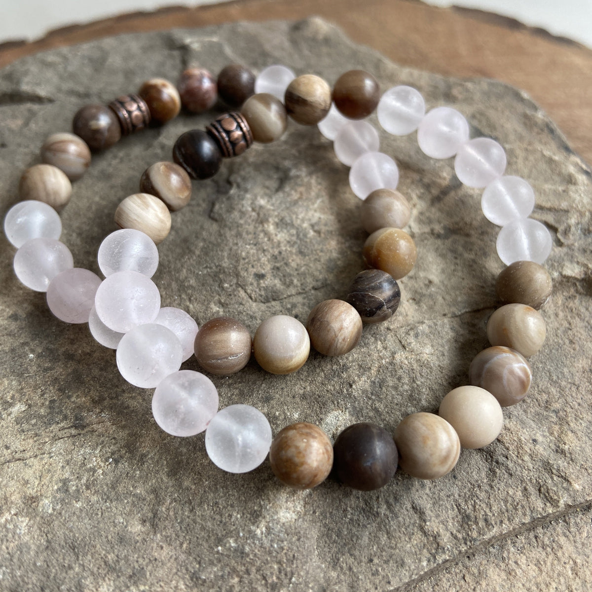 Rose Quartz and Wood Opal Bracelet