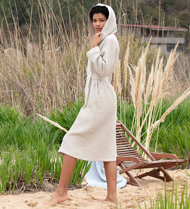 Women's Hooded Turkish Cotton Waffle Robe - Metanoia Wellness Women's Hooded Turkish Cotton Waffle Robe - Metanoia Wellness
