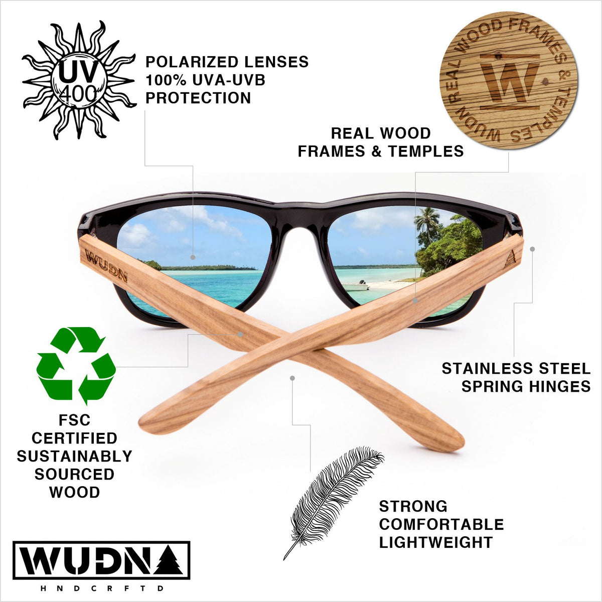 Real Ebony Wood Hybrid Wanderer Style Sunglasses by WUDN