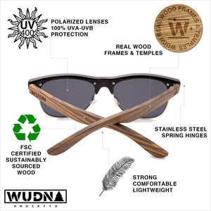Real Zebra Wood Browline Style RetroShade Sunglasses by WUDN