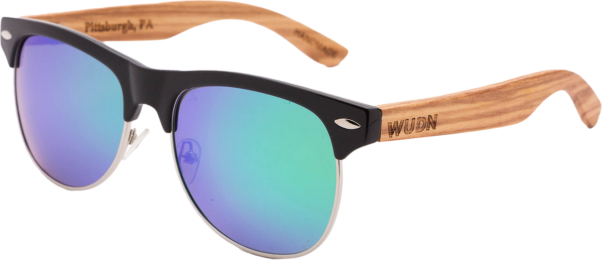 Real Zebra Wood Browline Style RetroShade Sunglasses by WUDN